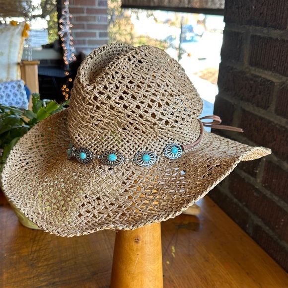NWT San Diego Hat coastal cowgirl straw hat w/faux turquoise concho band - Picture 3 of 7
